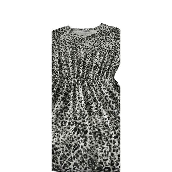 OLD NAVY SHORT SLV MIDI FIT & FLARE WAIST DRESS, WOMENS, L, GREY/BLACK LEOPARD - Picture 8 of 11